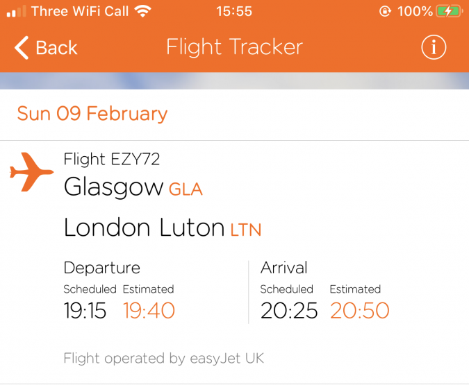 easyJet flight tracker delay
