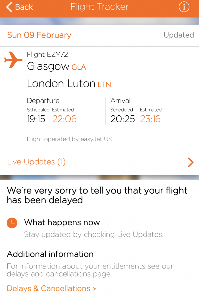 easyJet flight status diverted Glasgow Amsterdam
