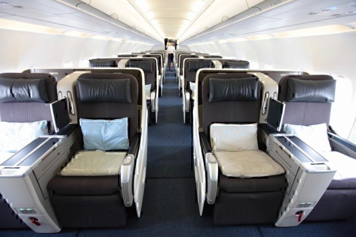 Inside the British Airways Airbus A318 cabin.