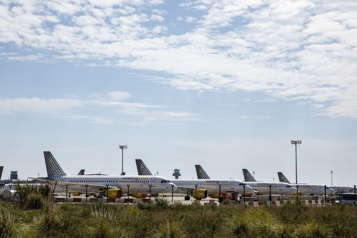 Parked Vueling planes at El Prat