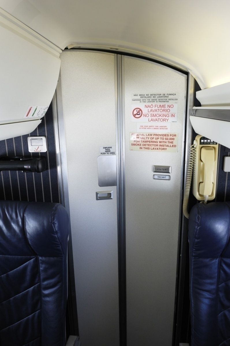 Bathroom door on an airline