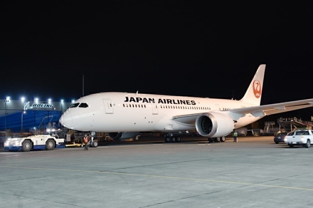Japan Airlines aircraft at night