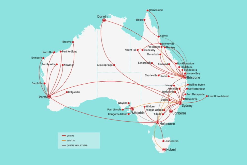 Qantas Routes, Australia Map