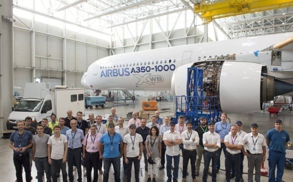 Airbus plane and employees