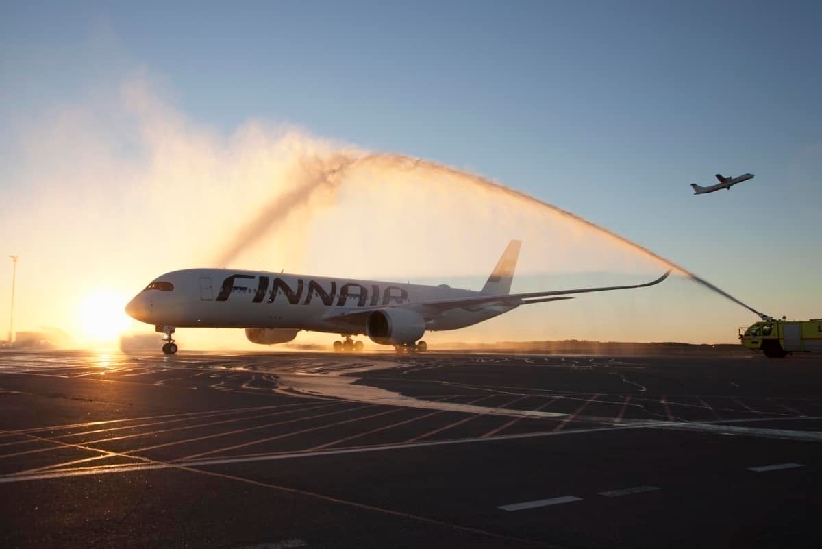 Finnair A350 with sunrise