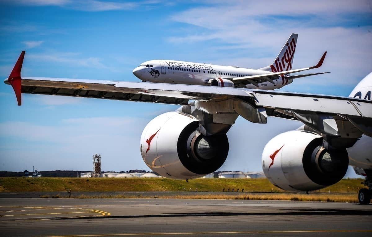 Qantas and Virgin Australia planes at Sydney International airport.