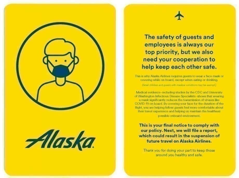 Alaska Airlines yellow card