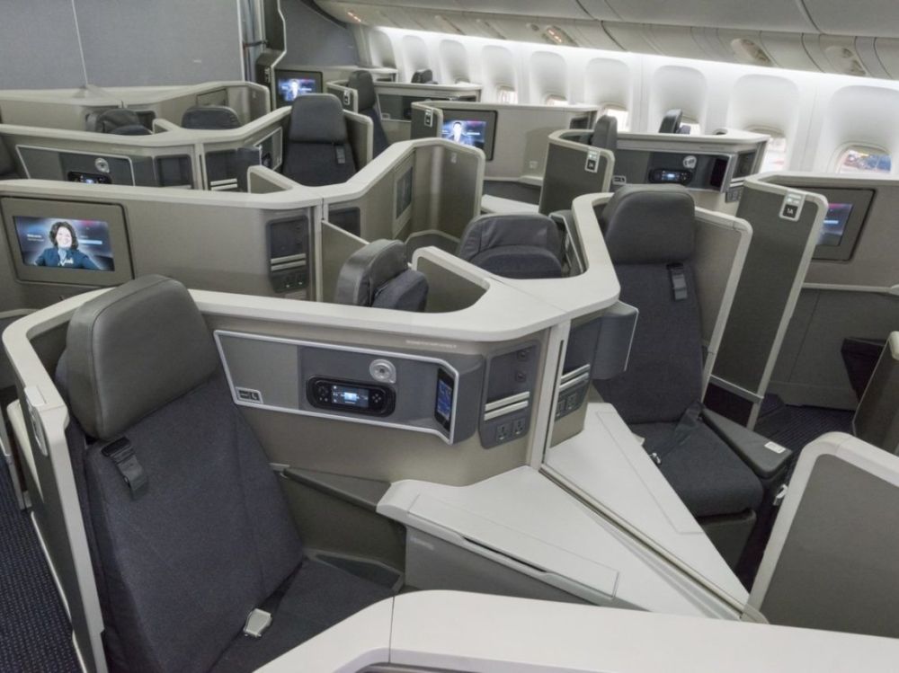 A bird's eye view of a few American Airlines Flagship Business Class Seats.