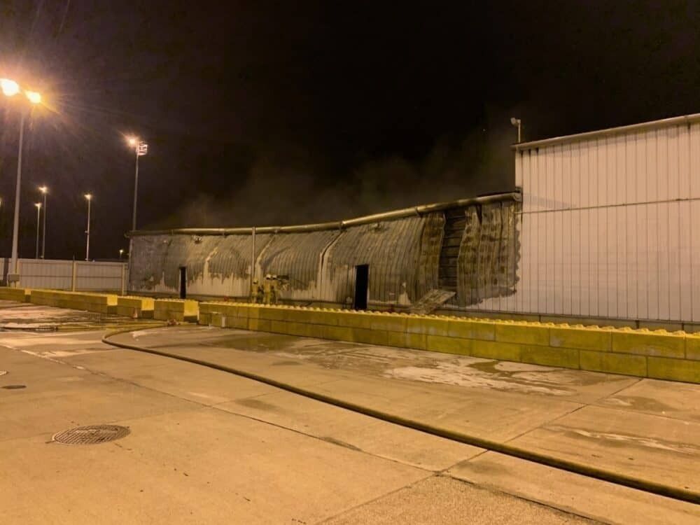 Fire damage to warehouse at Liege Airport