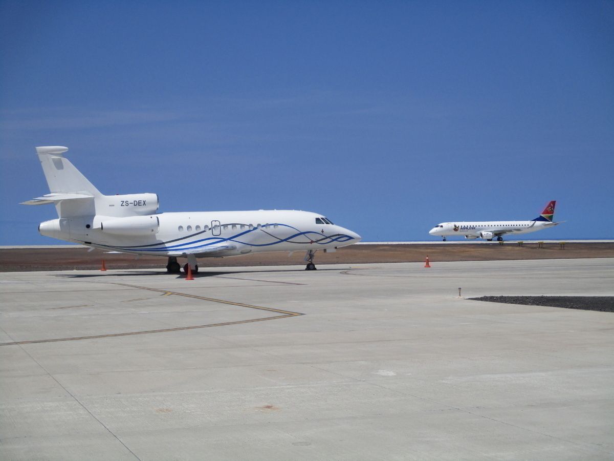 SA Airlink and a Dassault Falcon 900EX at Saint Helena