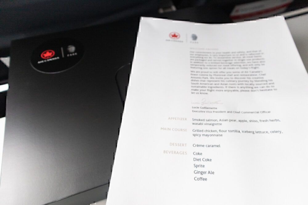 A220 air canada meal business class