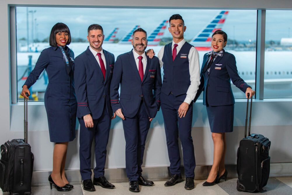 American Airlines crew line up