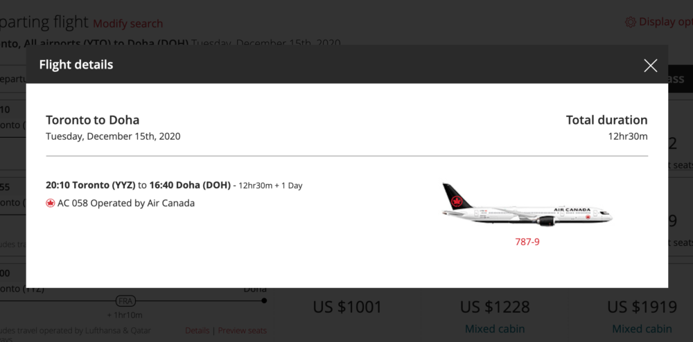 Air Canada booking doha
