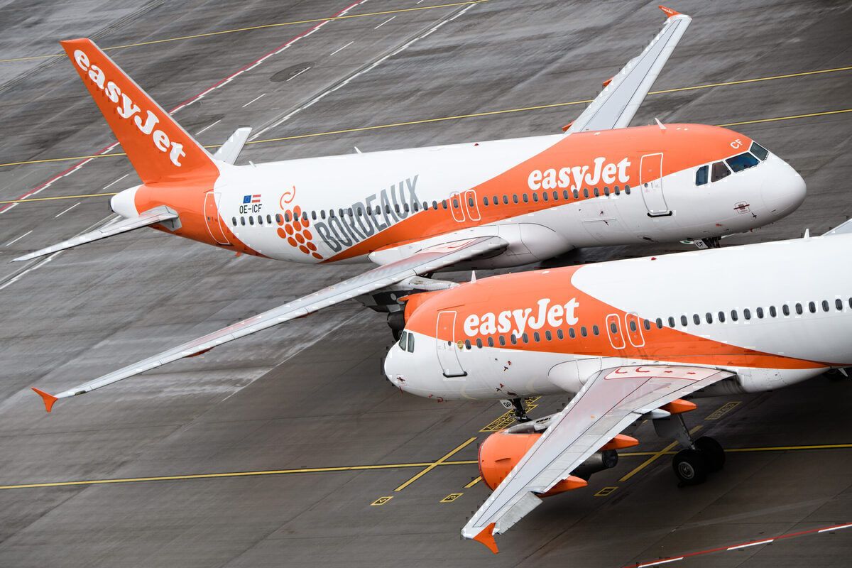 Two easyJet aircraft parked. 