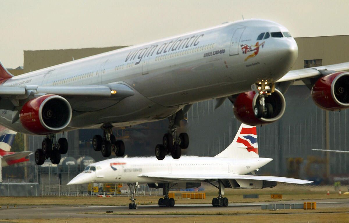 Virgin A340 British Airways Concorde Heathrow 2003 Getty