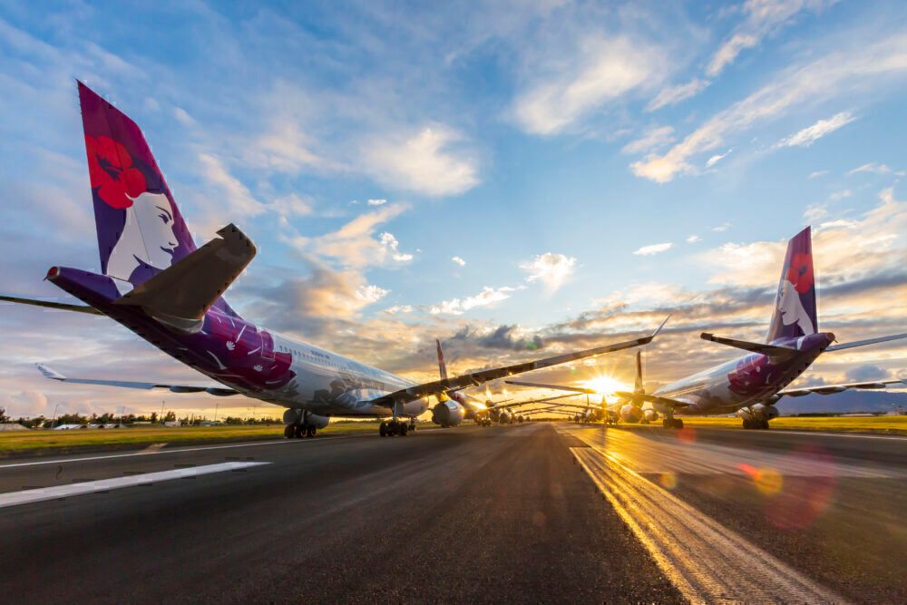 Hawaiian Airlines planes parked on runway