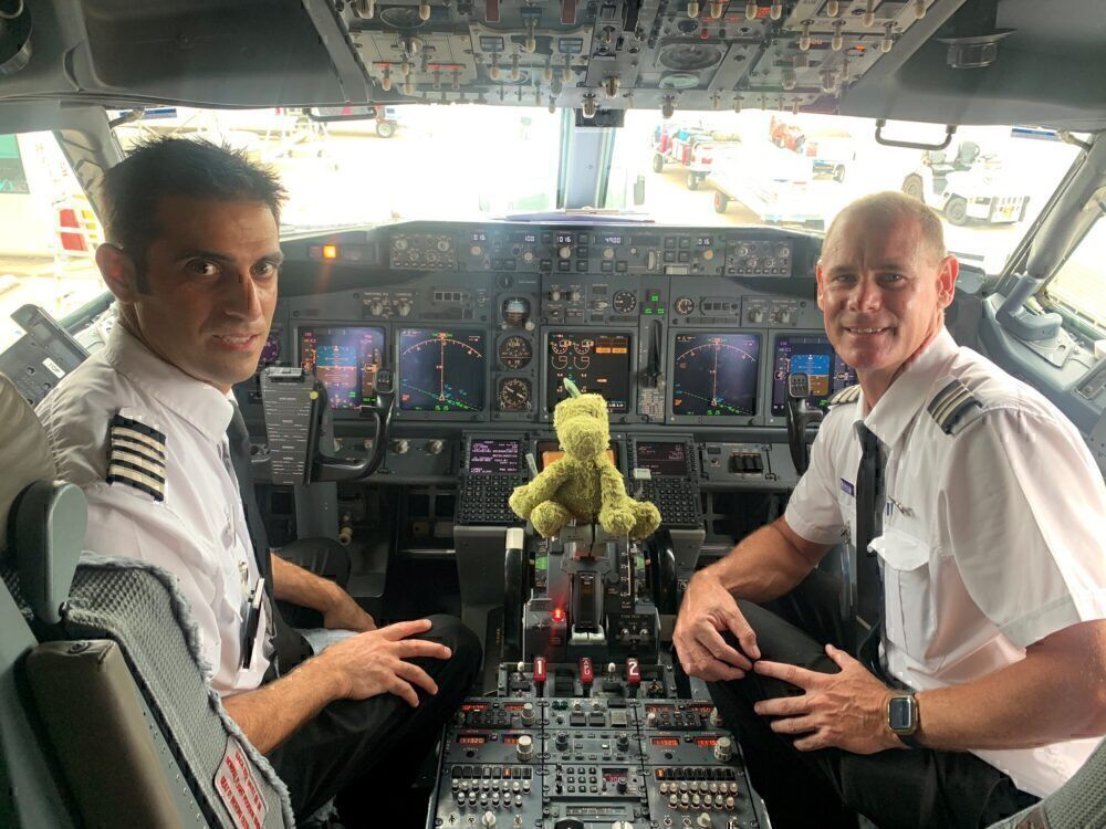 Virgin Australia Stuffed Dinosaur 737 Cockpit