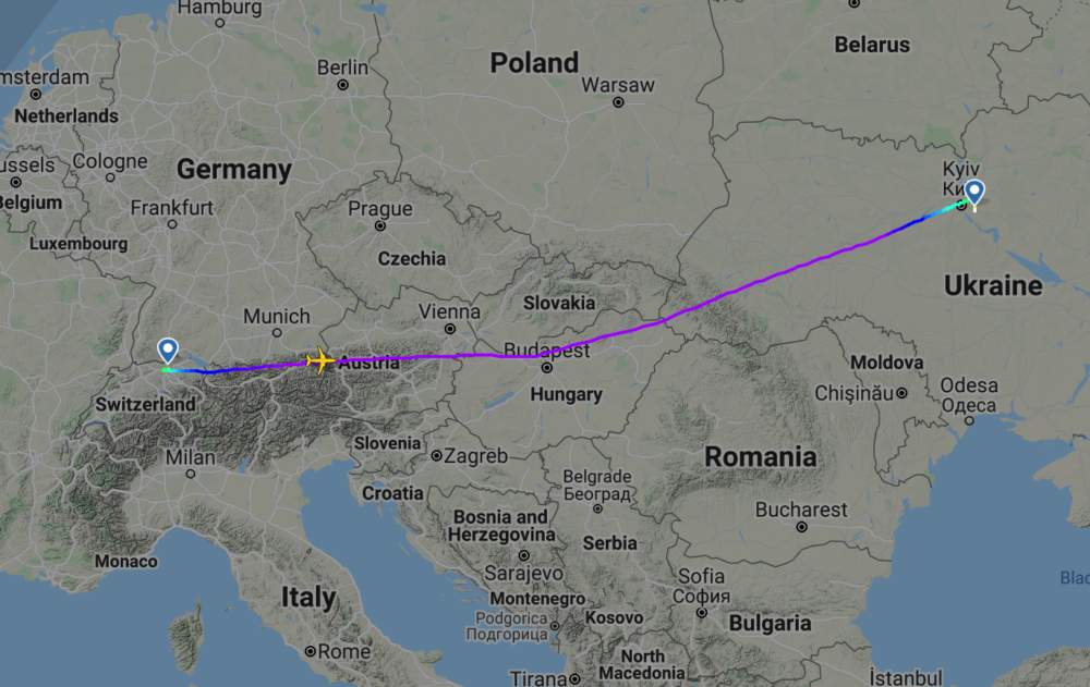 SWISS A220 flight path Zurich to Kyiv