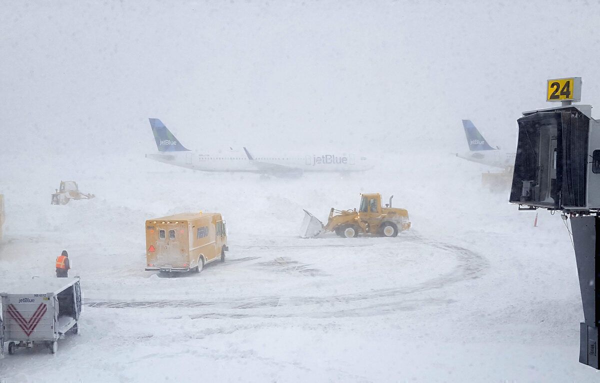Snow cleared off runway at airport
