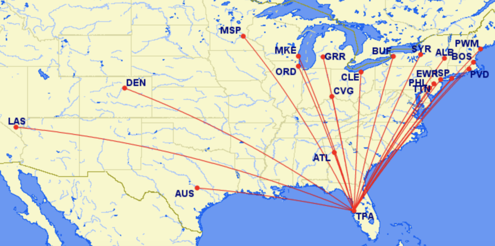 Frontier's routes out of Tampa