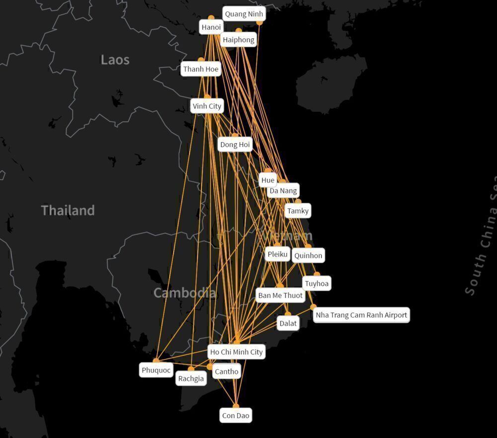 Bamboo Airways' domestic routes.