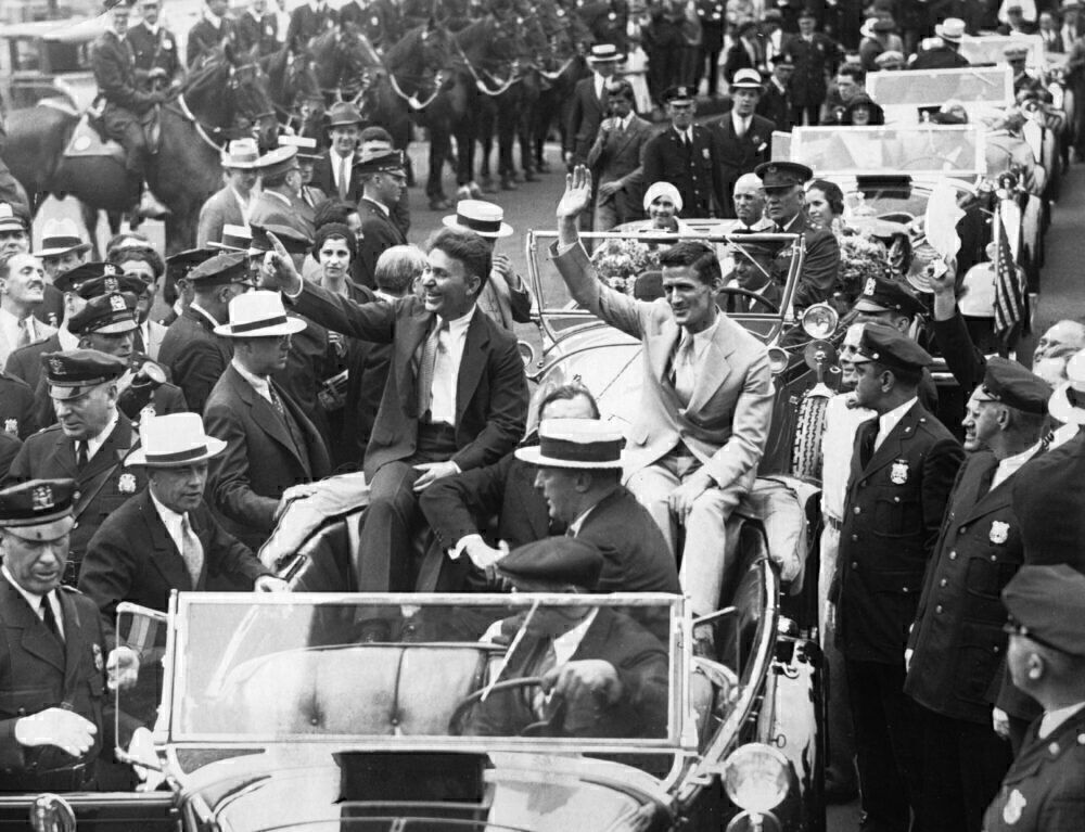 Wiley Post And Harold Gatty Parading After Having Gone Around The World In 1931