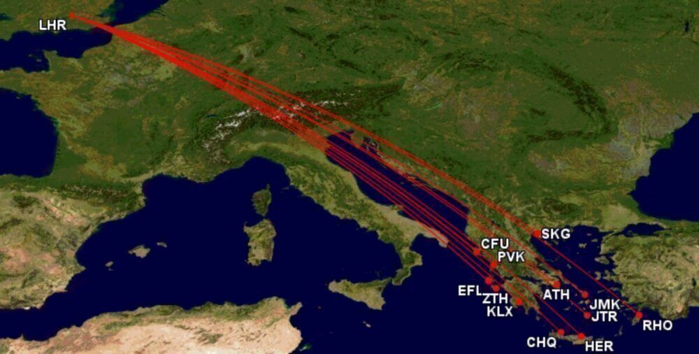 Heathrow to Greece routes