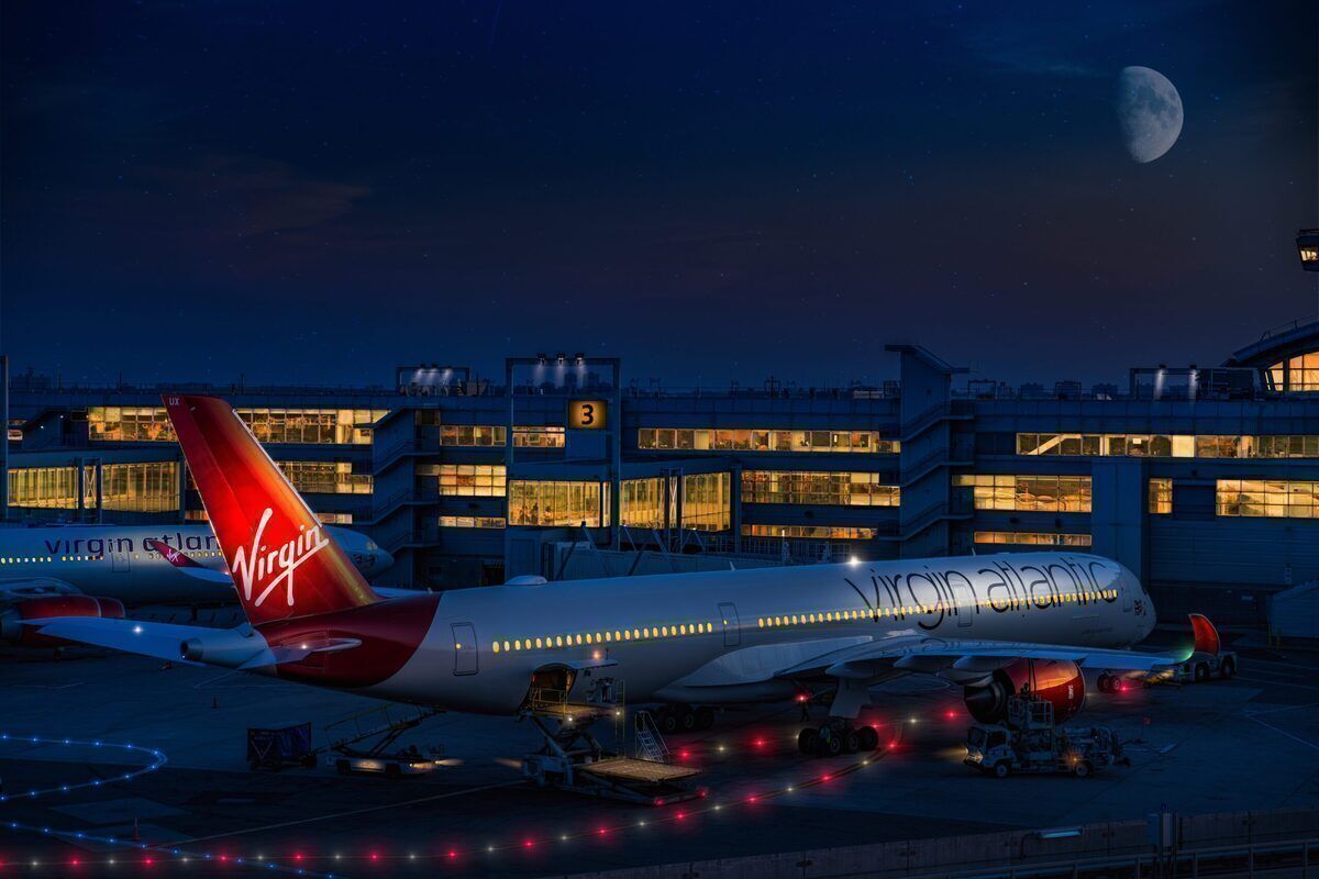 Virgin Atlantic Airbus A350 sits in the moonlight
