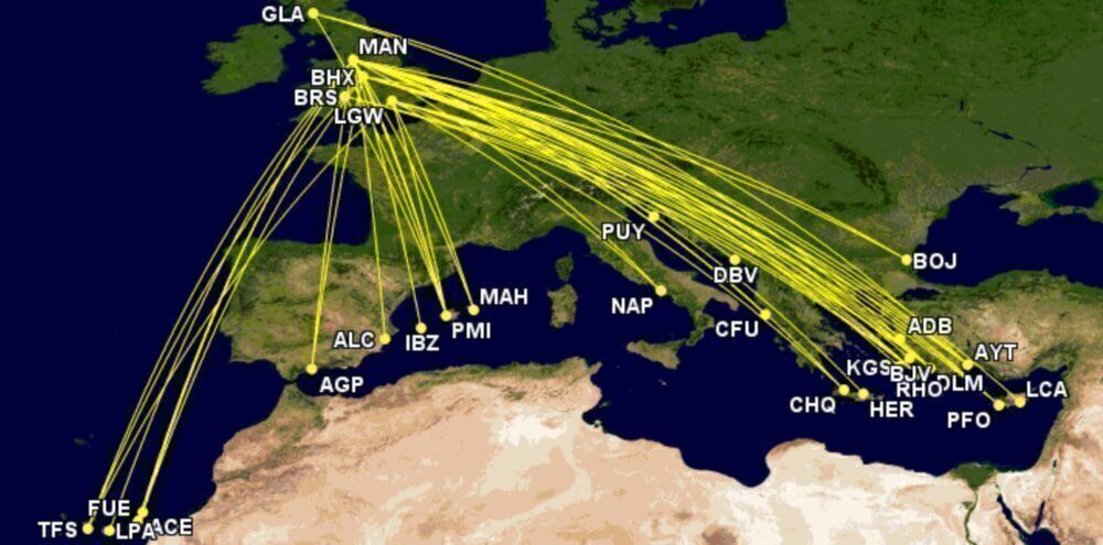 TUI's widebody routes from the UK across Europe