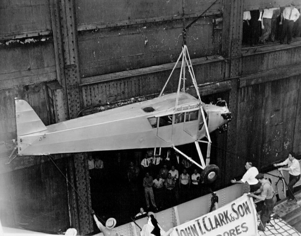 Douglas Corrigan's plane returning to the US via ship