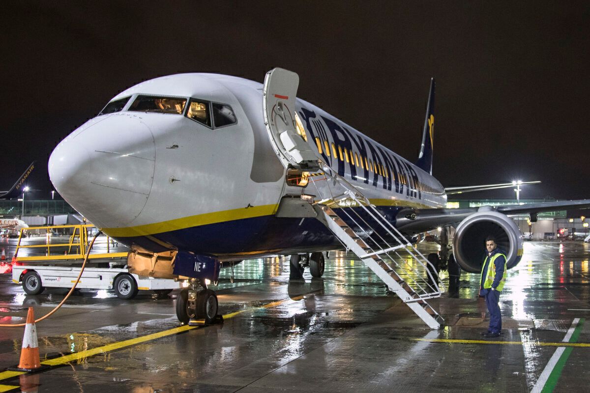 Ryanair low cost airline Boeing 737 airplanes seen in London