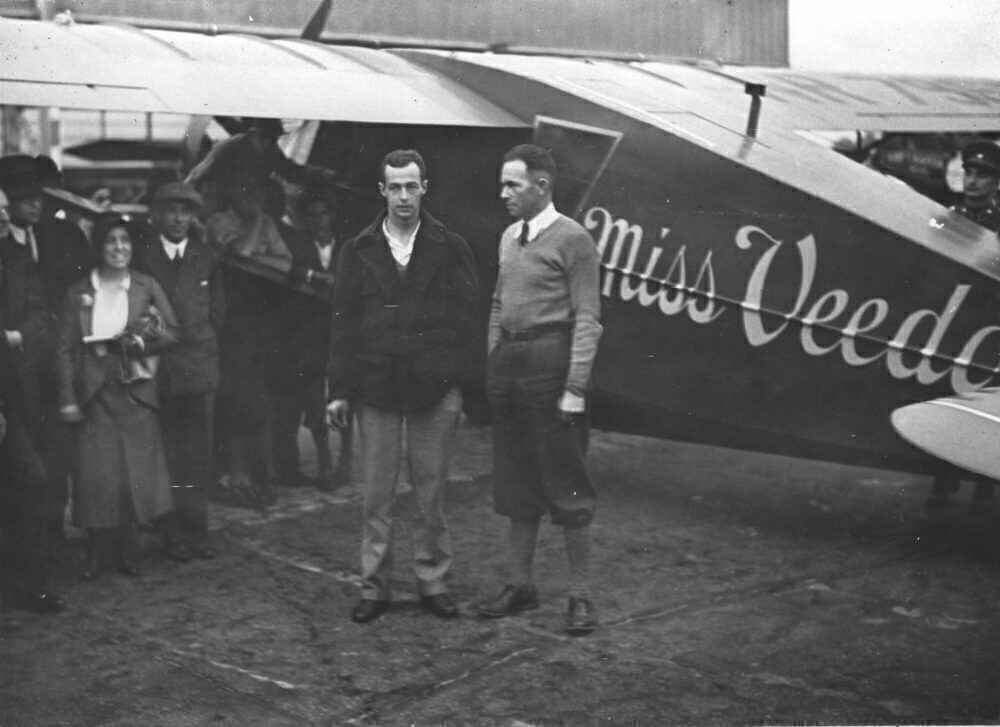 The American Ocean Pilots Hugh Herndon (Left) And Clyde Edward Pangborn On Their Arrival In Berlin-Tempelhof. 30Th July 1931. Photograph.