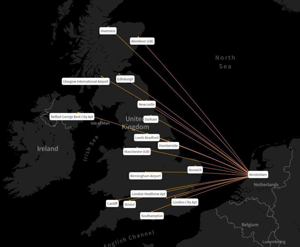 KLM UK routes