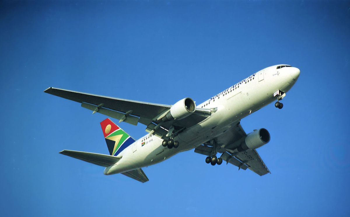 An SAA Boeing 767 flying in the sky.