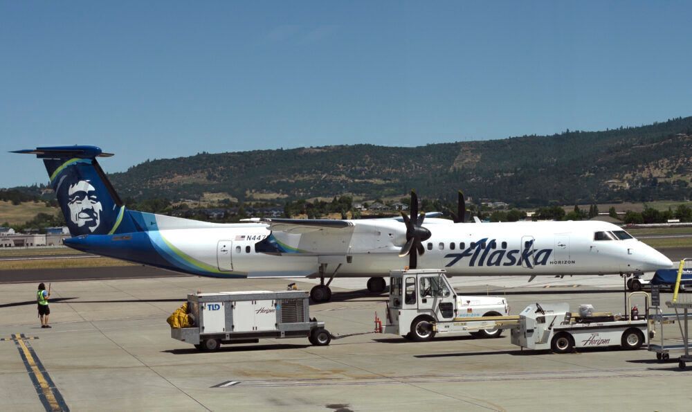 Alaska Airlines Horizon Air passenger jet at Medford International Airport, Oregon