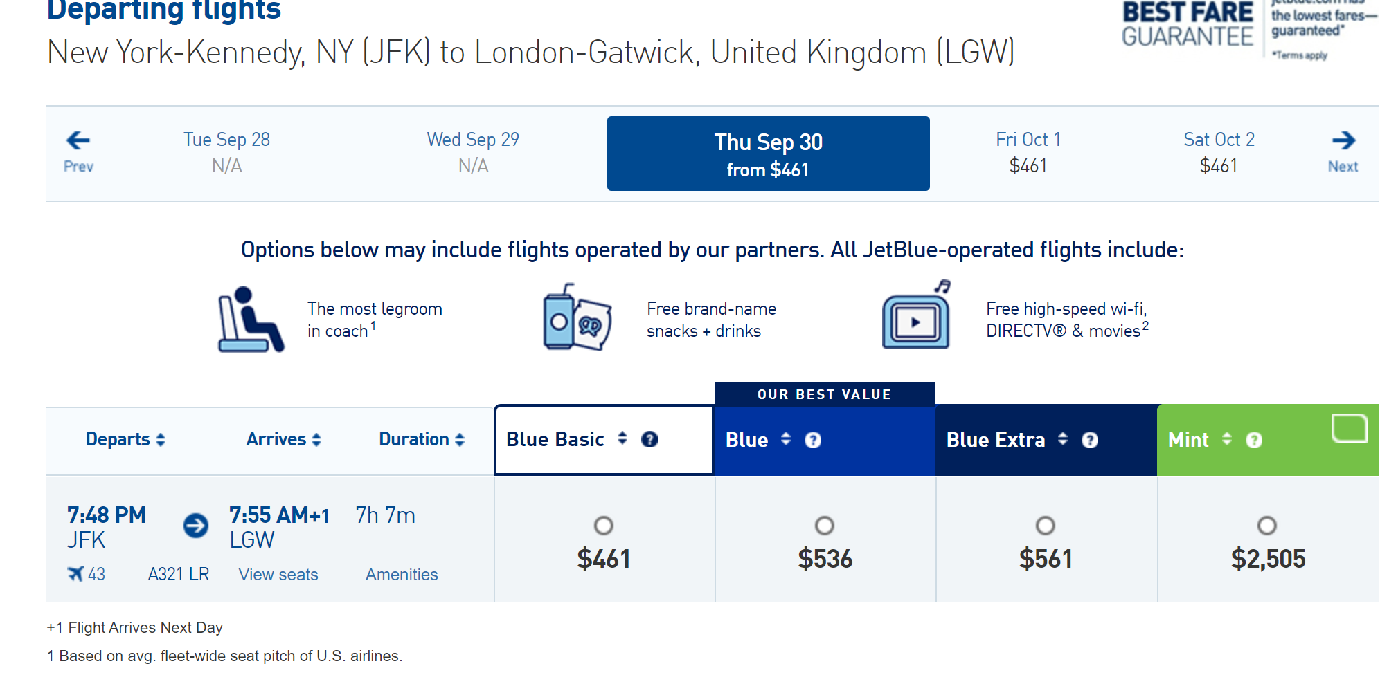 JetBlue, London Heathrow, Flight Sales