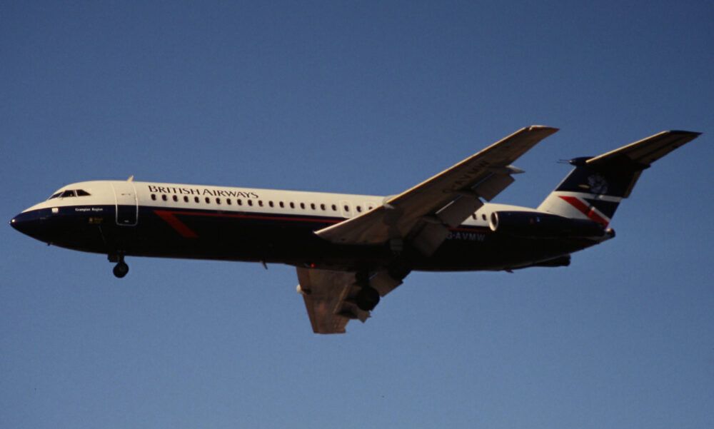 A British Airways BAC 1-11 flying in the sky.