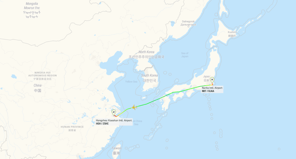 ANA Tokyo Hangzhou Map