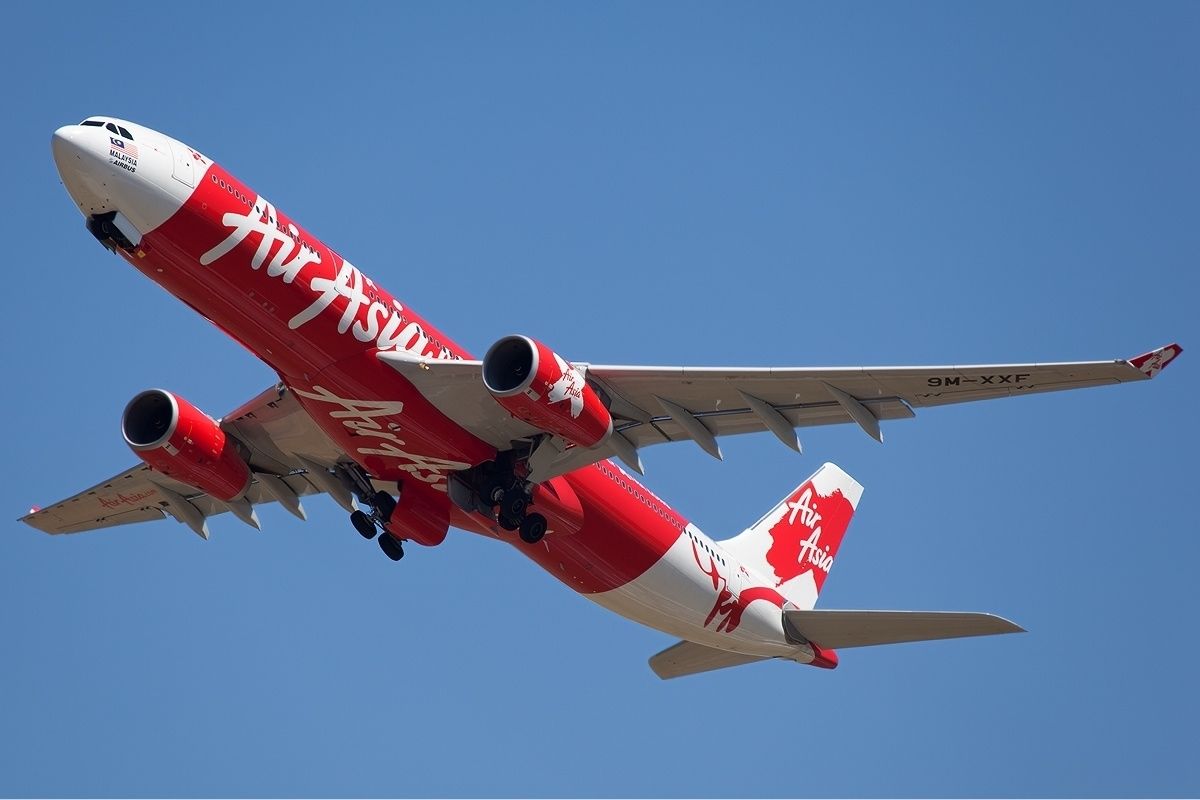 AirAsia X Airbus A330-300 flying overhead