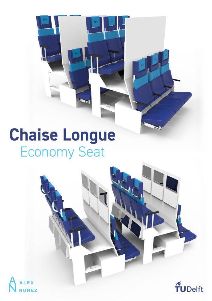 維森特的「躺椅式」飛機座位是將前後兩排座椅以上下兩層的方式分佈。