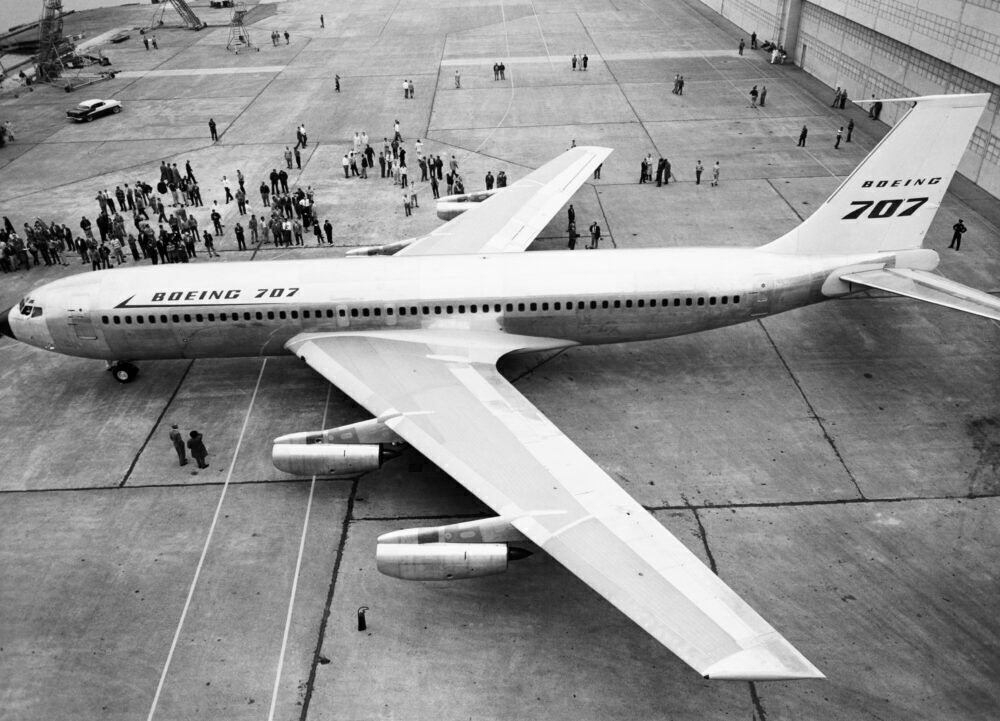 The Boeing 707 headed to the paint hangar