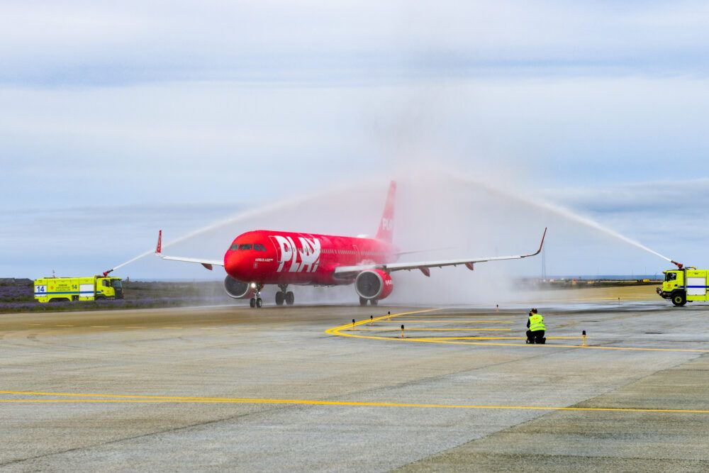 PLAY aircraft at Keflavik Airport for Inaugural Flight to London Stansted 24.06.21