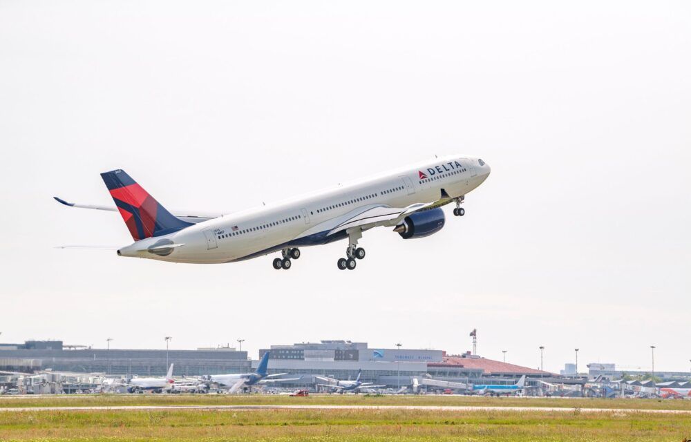 A Delta Air Lines Airbus A330neo just after taking off.