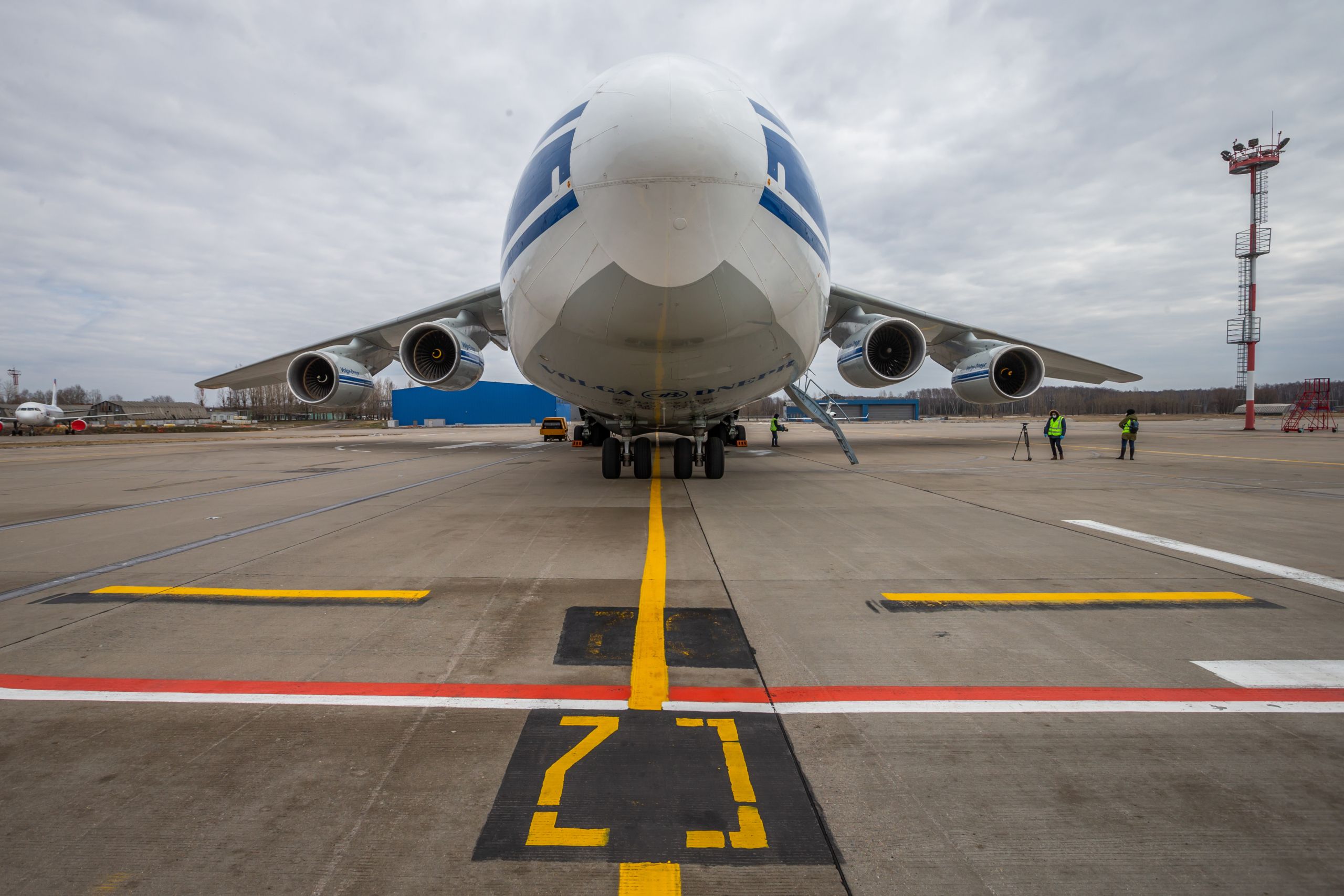 Disinfection of Antonov An-124 Ruslan heavy transport aircraft at Domodedovo International Airport