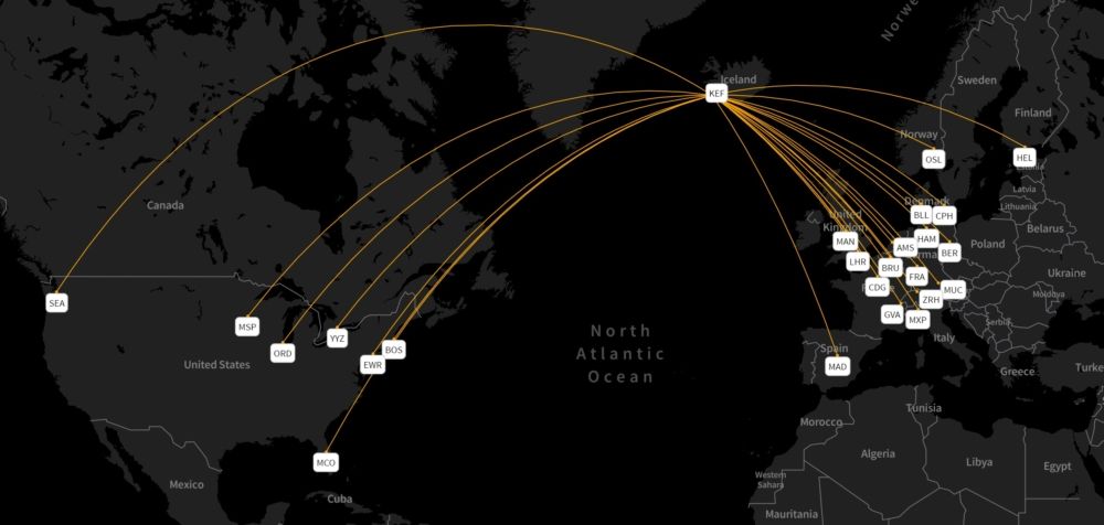 Icelandair's MAX routes week starting August 16th 2021
