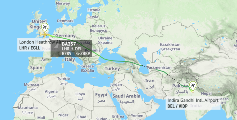 Distance From Hyderabad To London British Airways Avoiding Afghan Airspace