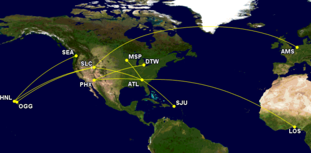 Delta's top-10 A330-200 routes in 2021