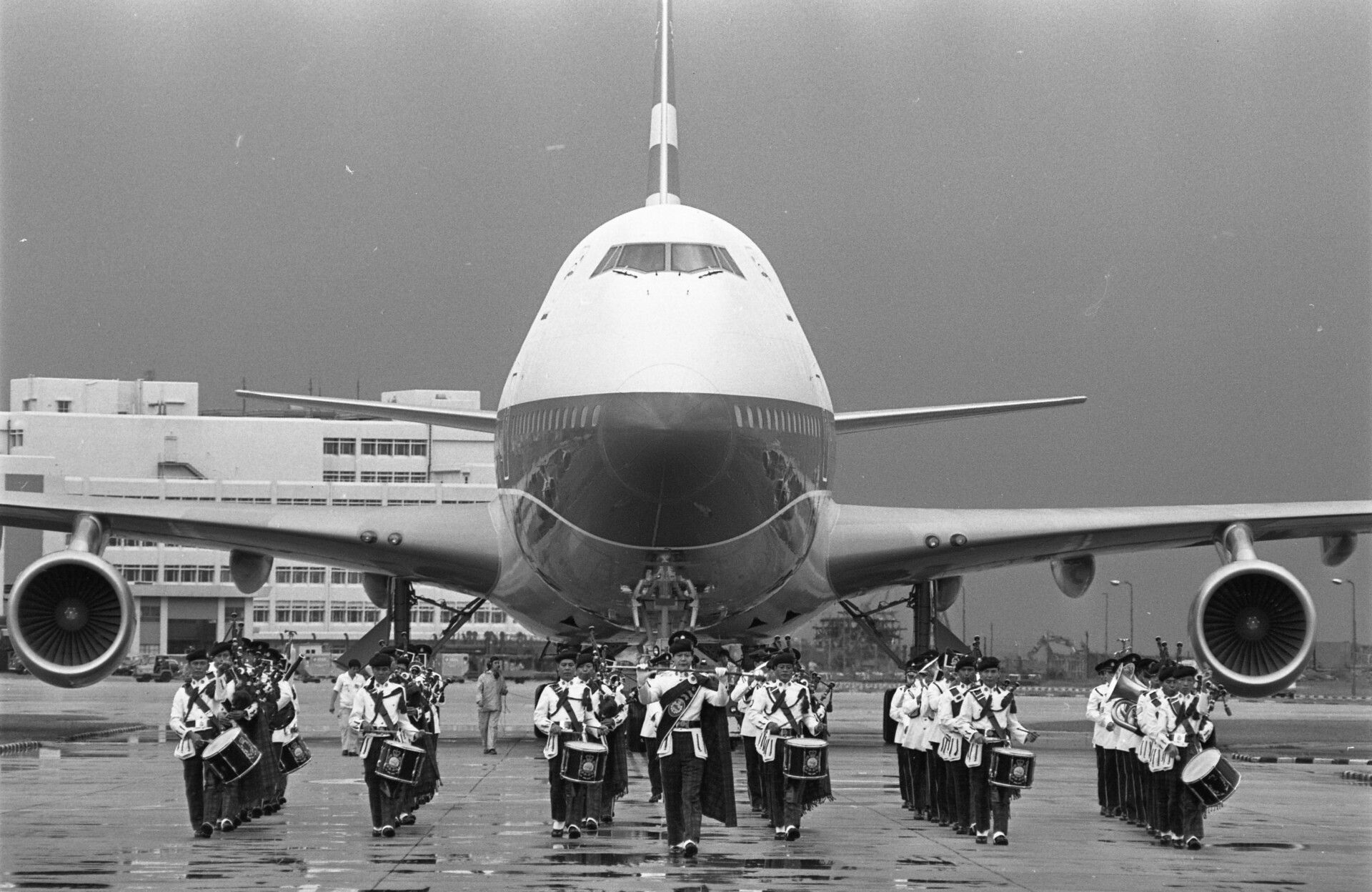 Arrival of Cathay Pacific Airways' first Boeing 747 plane (B747-200B) from the United States at the Kai Tak Airport. 31JUL79