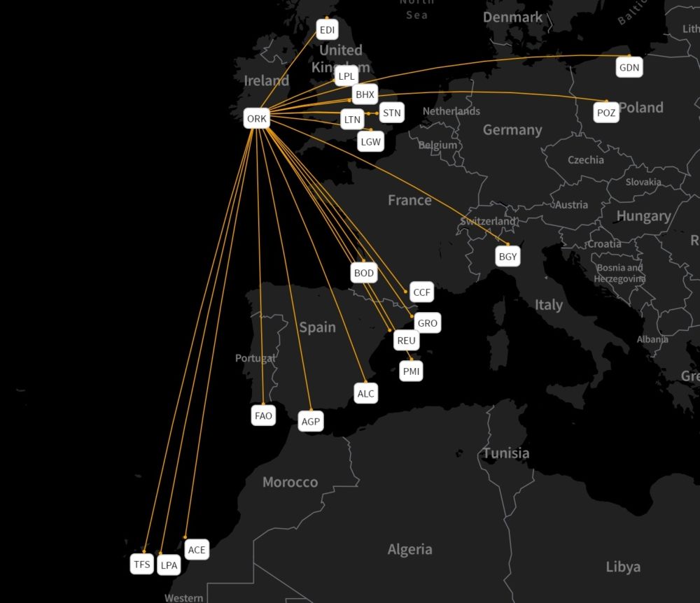 Ryanair's Cork network in summer 2022