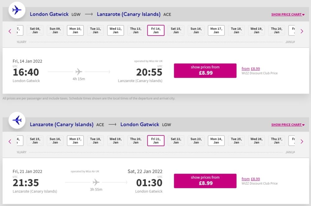 Wizz Air Gatwick to Lanzarote